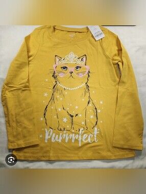 Carter's Purrrfect Cat in Crown Yellow Long Sleeve Tee with Crown, 3T
